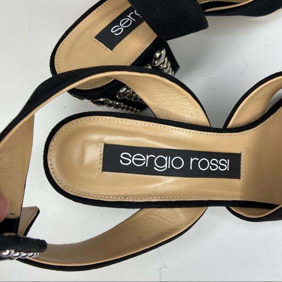 New Sergio Rossi Heels Elettra Studded Block Heel Suede Sandals size 36.5/ US 6 - Picture 11 of 16